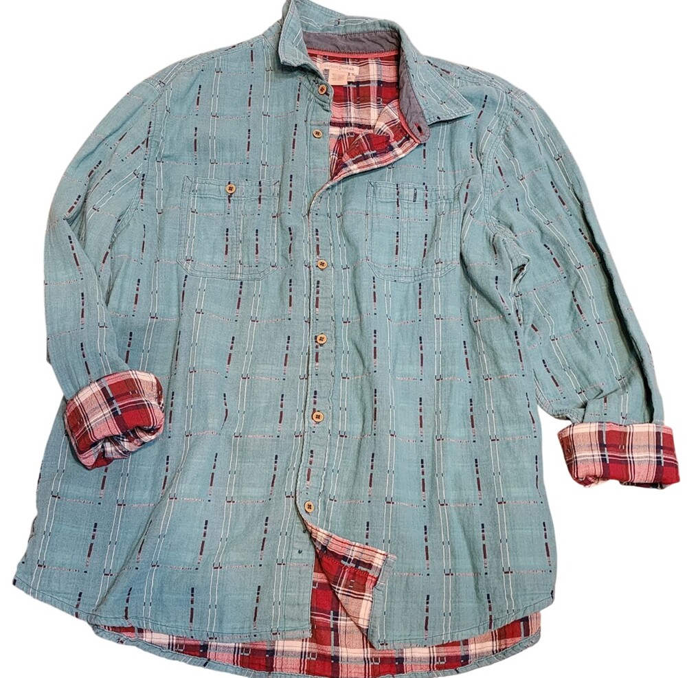 Carbon2Cobalt Men's Button Up Shirt Sz L Double Cloth Super Soft LS Blue Plaid